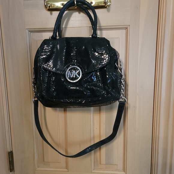 Michael Kors Fulton Black Patten python Leather Purse Handbag - Picture 12 of 12